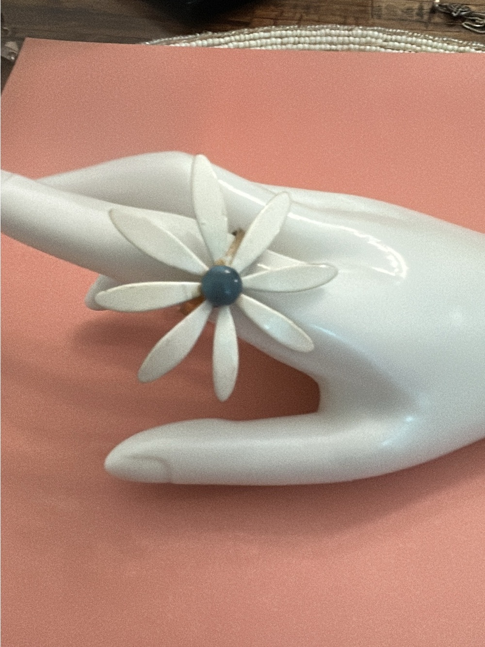 White Daisy Statement Ring with Blue Center